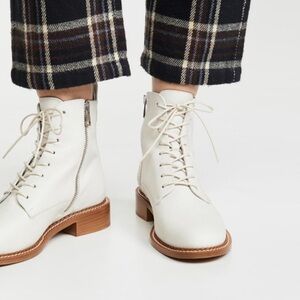 Women's White Lace-Up Ankle Boots